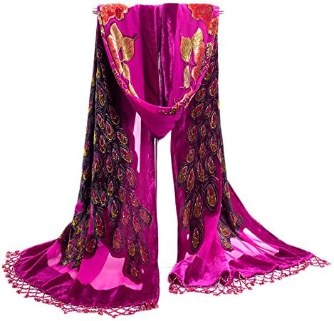 COCONEEN Peacock Embroidered Beads Long Scarf Shawls