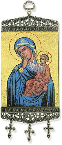 World Faith Tapestry Icon Banner Virgin of Tenderness Icon Banner Tapestry Textile Art 9 3/4 x 3 7/8 Inches