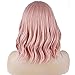 DAOTS 14 Inches Curly Wigs with Bangs for Women Girls Synthetic Wavy Hair Wig (Pink)