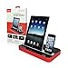 ipega Techno S 2 IN 1 CHARGER SPEAKER DUAL DOCK STATION FOR iPhone 7 7Plus, 6s, 6, 6 Plus, 5s, 5c, 5, 4s, 4 iPad Air/iPad Air2, iPad2,3,4, iPadmini & SMARTPHONES AND TABLETS, iPOD, GALAXY,(Red)