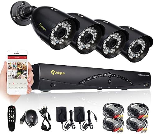 Anlapus 8-Channel HD 720p Security Camera System DVR and 4 x 1.0 Megapixel 720p(1280TVL) Night Vision Indoor Outdoor Weatherproof CCTV Bullet Cameras with Mental Housing and Motion Detection