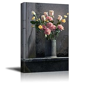 Canvas Prints Wall Art - Flower Arrangement with Romantic Mood in Vase - 12" x 18"