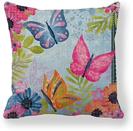 CHDMYTG 45cm*45cm Cushion cover Pink Hummingbirds and Butterflies design linen/cotton pillow case sofa and Home decorative pillow cover 1