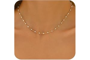 Nawflue Choker Necklace for Women, 18K Gold Plated Dainty Satellite Beaded Necklaces Dot Box Lip Twisted Rope Cable Chain Nec