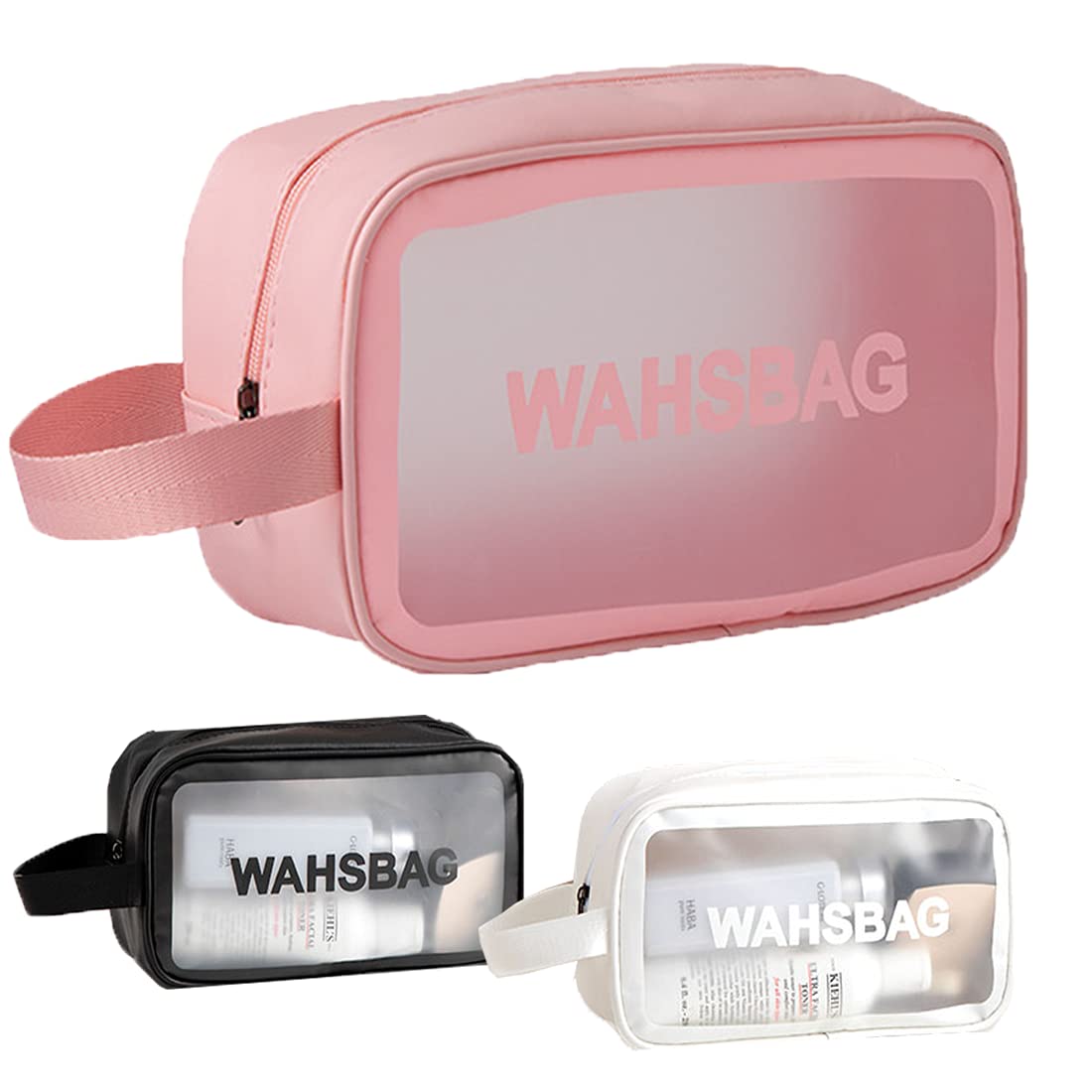 Toiletry Bags (Pink) Makeup Bags Transparent PVC Waterproof Zipper Wash Bags Women Toiletry Bags Portable Cosmetic Bag for Traveling Storage Bag Toiletry Bag for Women