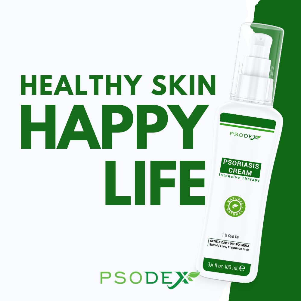 PSODEX Psoriasis Cream – 3.4fl oz Topical Psoriasis Treatment with Coal Tar, Salicylic Acid, Tea Tree Oil, Aloe Vera – All-Natural Ingredients – Soothing and Moisturizing Coal Tar Psoriasis Cream