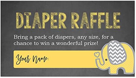 Yellow Elephant Diaper Raffle Cards for a Baby Shower - 50 Count