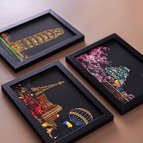 Scratch Art Paper(7.9"x 5.5") for Kids & Adults, Mini Scratch Off Art Night View Scratchboard, Painting Gift, Craft Kits : 2 Sheets Scratch Cards & Drawing Pen, Clean Brush (B)