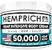 Hemp Cream 50,000mg | 4oz - Made in USA - Back, Neck, Knee Pain Relief - Natural Hemp Oil Cream - Anti Inflammatory - Fast Sore Muscle & Joint Relief - Arnica, MSM, EMU Oil & Glucosamine - Non-GMO primary