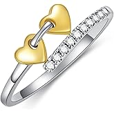 SISGEM Genuine Diamond Heart Ring in 10K Solid Gold for Women,Real White Gold Natural Diamond Rings Promise Eternity Bands Jewelry for Birthday Anniversary Christmas