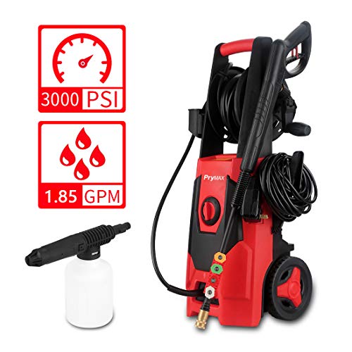 PRYMAX Pressure Washer 3000 PSI 1.85 GPM Car Electric Power Washer with Hose Reel and Interchangeable Nozzles, Red