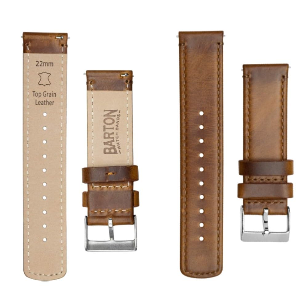 BARTON WATCH BANDS Barton Quick Release - Top Grain Leather Watch Band Strap - Choice of Width - 16mm, 18mm, 19mm, 20mm, 21mm 22mm, 23mm or 24mm