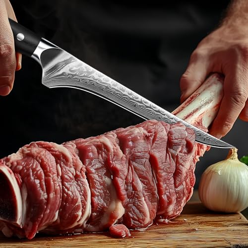 SHAN ZU Damask Filleting Knife 18 cm Kitchen Knife, Boning Knife Made of 67 Layers of Japanese Damascus Steel, Professional Fish Fillet Knife, Sharp Fish Knife with Ergonomic G10 Handle - PRO Series