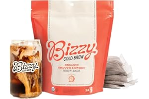 Bizzy Organic Cold Brew Coffee | Smooth & Sweet Blend | Coarse Ground Coffee | Medium Roast | Micro Sifted | Specialty Grade | 100% Arabica | Brew Bags | 4 Count | Makes 14 Cups