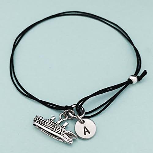 Cruise ship cord bracelet, cruise ship charm bracelet, adjustable bracelet, charm