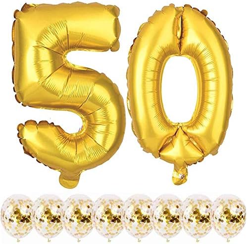 Youngneer 50 Ans Ballon Femme Homme 50eme De Mariage Anniversaire Or Avec Chiffre Geant 50 Numero Ballon 40 Pouces 101cm 8pcs Dore Confettis Ballons Pour 50eme Bon Anniversaire Fete Decoration