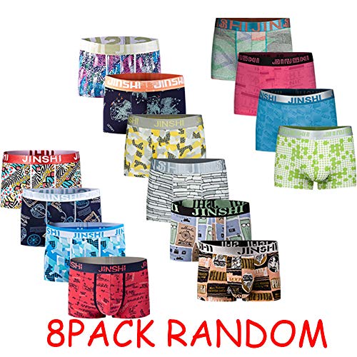 JINSHI Ultra Soft Sexy Mens Underwear Stretch Boxer Brief 8 Pack (Random) Size Large