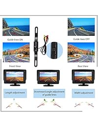 CooMees Cámara de respaldo Inalámbrico Digital Sistema de monitoreo de 4.3 '' Color en verdad Vista frontal Trasera Cámara a prueba de agua Para automóviles Camionetas SUVs Remolques para vehículos de tipo de RV Conducción Inversa Guías de uso Líneas opci