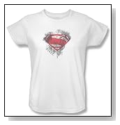 Superman Man of Steel Ladies Shirt Face and Logo White T-shirt Tee
