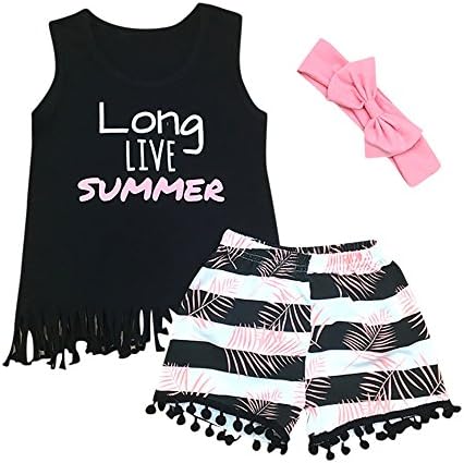 Toddler Infant Baby Girls Summer Outfits, Long Live Summer Tassel Shirts + Short Pant+ Headband for 12M-5T