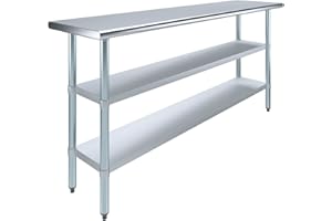 AMGOOD 72" Long X 18" Deep Stainless Steel Work Table with 2 Shelves | Metal Food Prep Station | Commercial & Residential NSF Utility Table