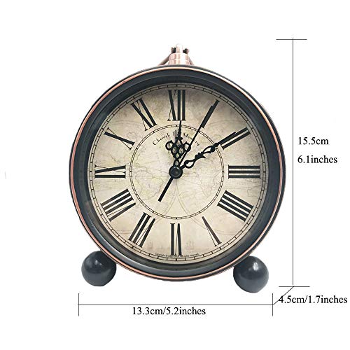 JUSTUP 5.2" Classic Retro Clock, European Style Vintage Silent Desk Alarm Clock Non Ticking Quartz Movement Battery Operated, HD Glass Lens, Easy to Read (SZ03)