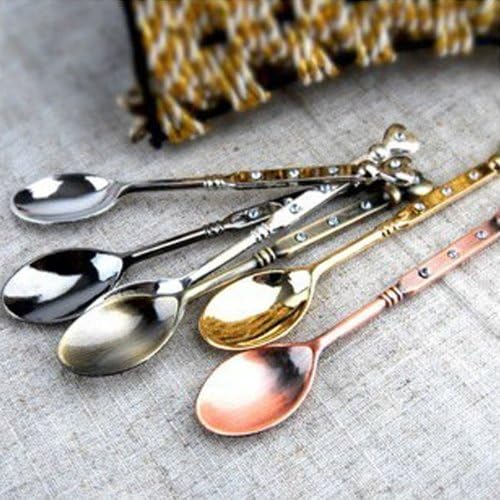 Aliciashouse Retro Heart-Shaped Mini Stainless Steel Tableware Teaspoons -golden