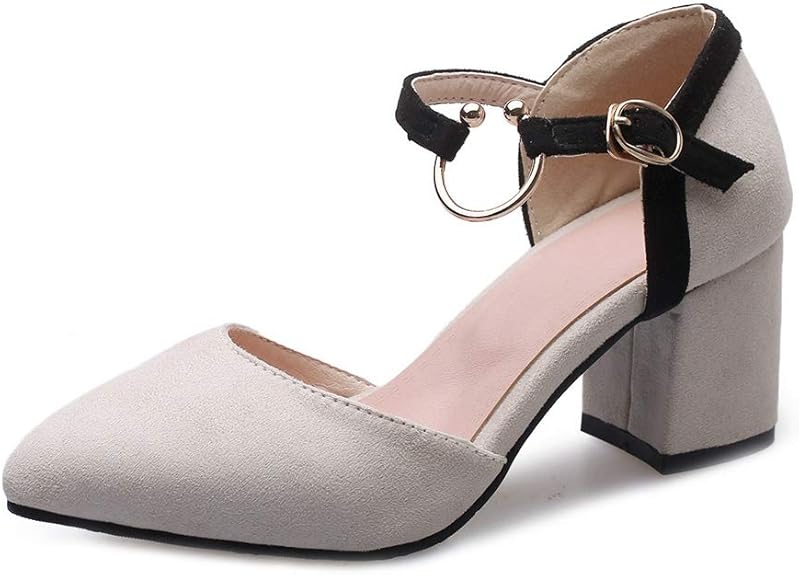 Amazon.com | MIOKE Women's Square Toe Mary Jane Pumps Comfy Ankle Strap Chunky Block High Heel 