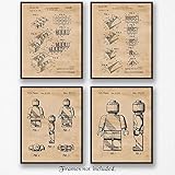 Original Lego Patent Art Poster Prints - Set of 4 (Four Photos) 8x10 Unframed - Great Wall Art Decor Gifts Under $20 for Home, Office, Garage, Man Cave, School, Game Room Signs, Builder, Movies Fan