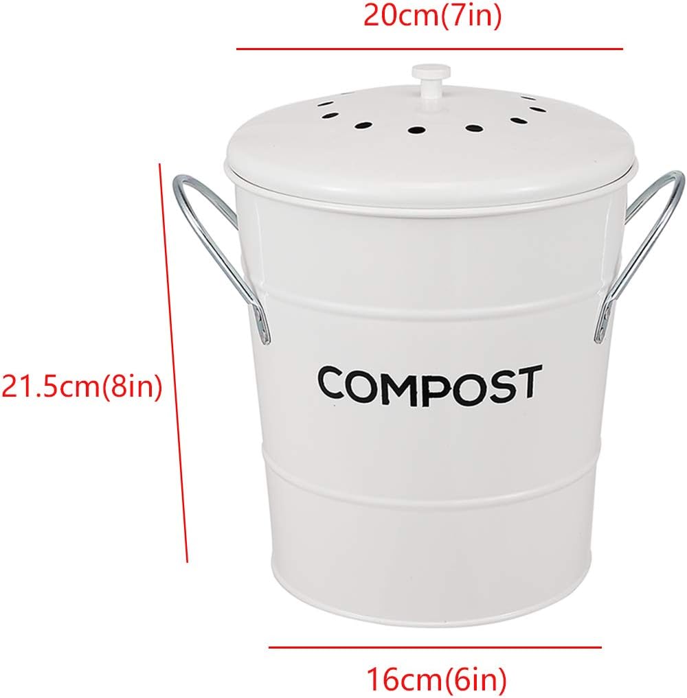 2-in-1 Indoor Kitchen Compost Bin, Great for Food Scraps, Removable Clean Plastic Bucket, Handles, Beige, 1 Gallon - Includes Charcoal Filter - Style 1: Kitchen & Dining