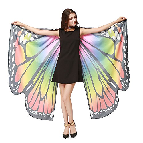 Butterfly Wings Shawl Scarves Nymph Pixie Poncho airy Poncho Costume Accessory Girls Dress Up (Multicolor)