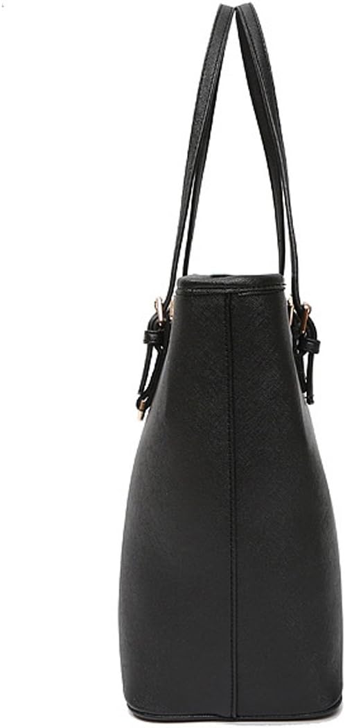 Ladies Designer Leather Style Large Tote Bag Shoulder Satchel Handbag (Black&White) - Image 5