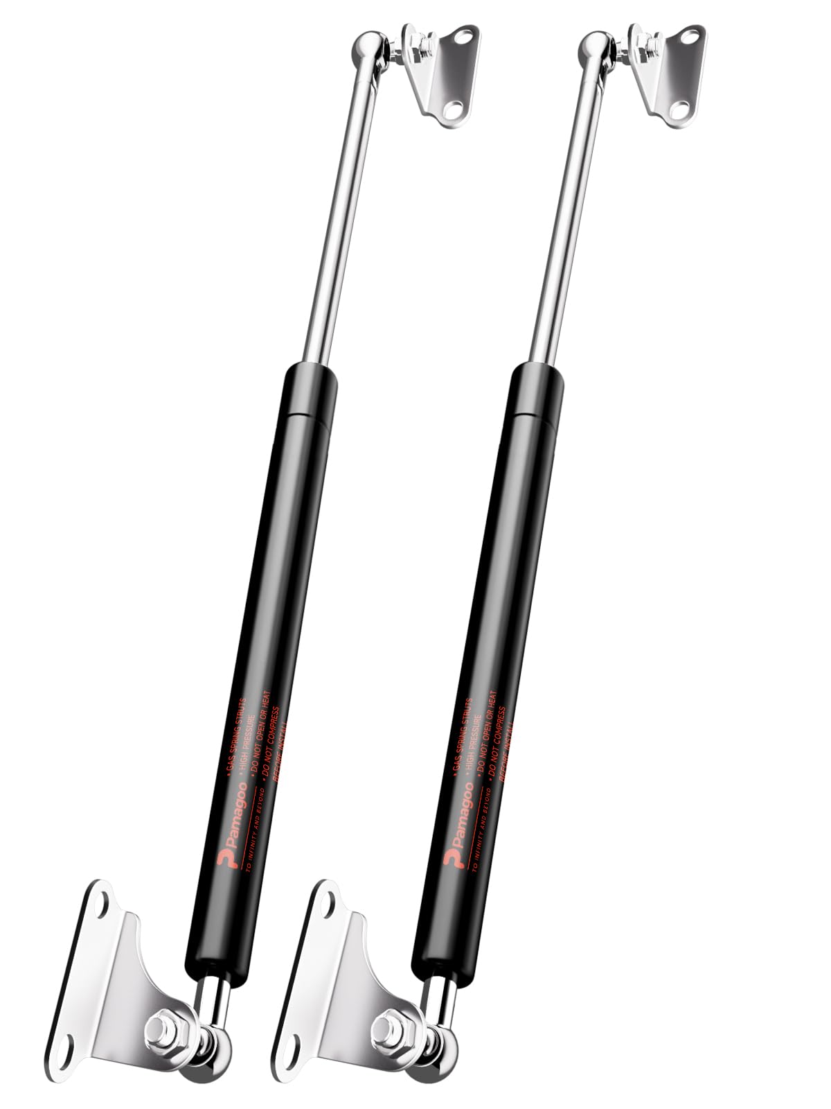 Photo 1 of PAMAGOO 20 Inch 15 Lbs Gas Strut Shocks Spring, 67 N Per Prop with L-Type Mounts for Cabinet Toy Box Toolbox Lid Trash Bin Dog House Door, ONLY FIT 8-13 LBS Weights, Set of 2, Black