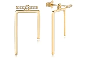 PUPILLEMON 925 Sterling Silver 14k Gold Plated Earring Jackets, Geometric Earrings for Women, Cubic Zirconia Simple Dainty Hypoallergenic Geometric Jewelry Gift