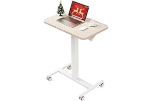 ErGear Mobile Small Standing Desk, Enhanced Adjustable Height Computer Workstations, Portable Rolling Laptop Desk with 4 Lockable Wheels for Home Office & Classroom, Light Walnut