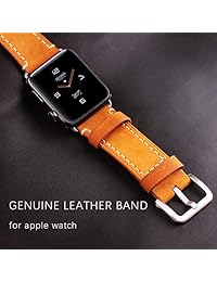 Banda para reloj Apple, iWatch correa de banda clásica de piel auténtica, repuesto de correa para reloj con hebilla de metal de cierre de seguridad para reloj Apple Watch Sport Edition, 42 mm, Marrón
