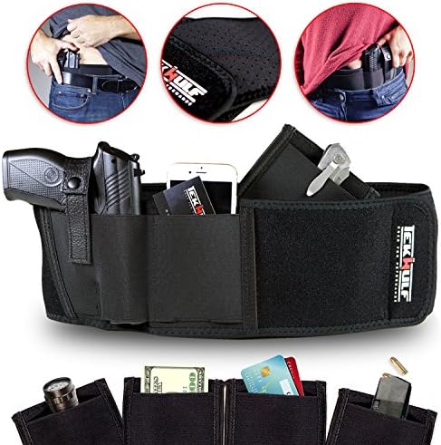 TekWulf Elite Conceal Carry Belly Band Gun Holster | Multi-functional | Fits Most Handguns &amp; Revolvers | Breathable Neoprene | Unisex | Two Storage Pouches with Fast Draw Design (Right Hand Only)