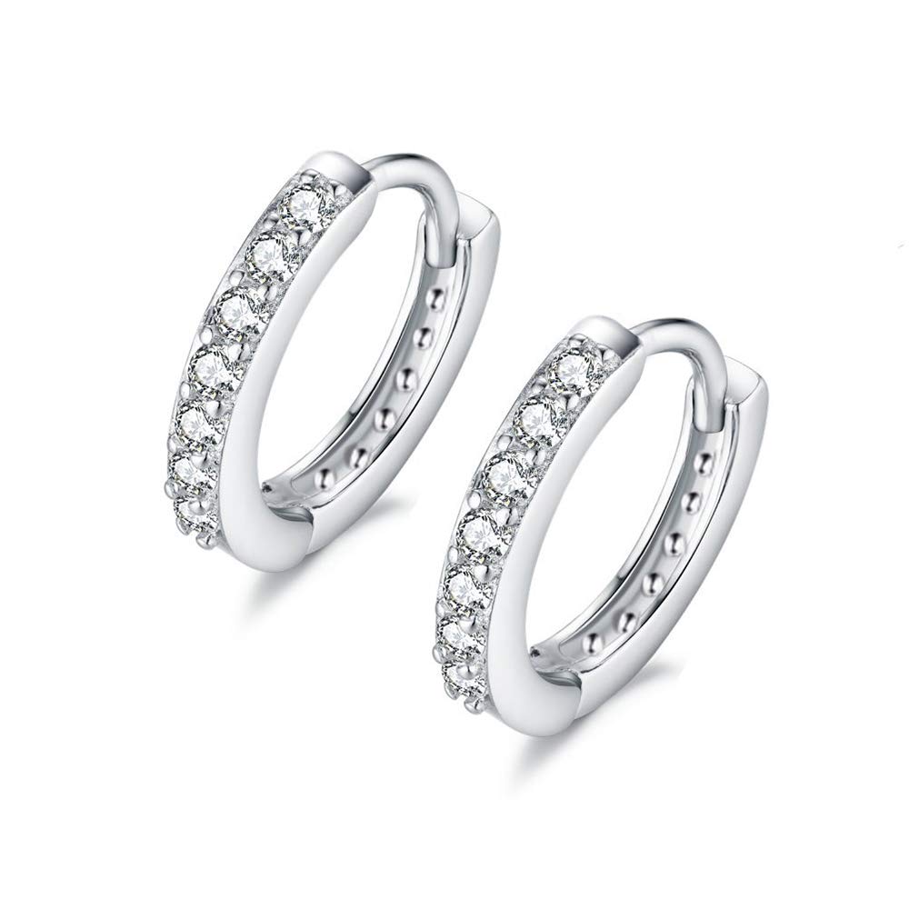 7mm Sterling Silver Cubic Zirconia Small Hoop Earrings Ear Cuff for Cartilage Pierced Women Teen Girls Huggie Tiny Hoops