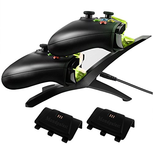 mondpalast Dual Charger Charging Station Docking Station Dock Stand + 2 x Replacement Battery 400mAh for Microsoft Xbox ONE Xbox one X-One Controller Gamepad