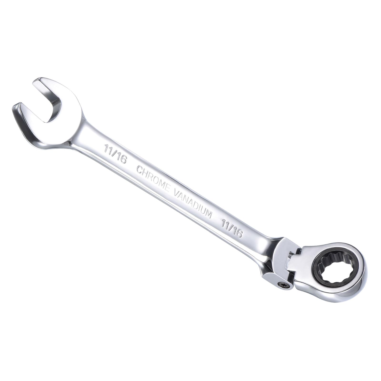 CoCud Flex-Head Ratcheting Wrench, 11/16" Head SAE 72-Teeth, Cr-V Combination Wrench Spanner - (Applications: for Repairing Home Tasks)