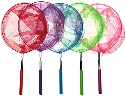 Waykino 5 Pieces Telescopic Fishing Net Extendable Childs Insect Net Outdoor Garden Toy for Kids Playing Assorted Color