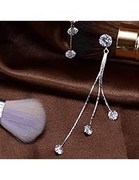 CZ - Pendientes lineales para mujer - Pendientes de cadena de plata de ley superlargos con cristales de Swarovski, circonita cúbica y borla de diamantes de imitación, pendientes de boda