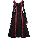 CosplayDiy Women's Gothic Victorian Witch Vampire Dress Medieval Renaissance Hooded Dress Trumpet Sleeves Cosplay Gown Dress