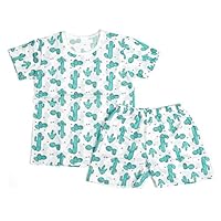 OllCHAENGi Infant Toddler Kids Boys Girls Cotton Pajama Sleepwear Set Short Sleeve 18M-12Y "Cactus" (110)