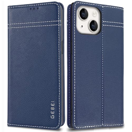 Hülle Echt Leder für iPhone 15 (6,1") - Premium Echte Lederhülle mit Standfunktion Kartenfach Magnetverschluss Flip Case Ledertasche Handyhülle Schutz