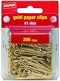 Staples Smooth Gold Paper Clips, #1 Size, 200/Pack (32013)
