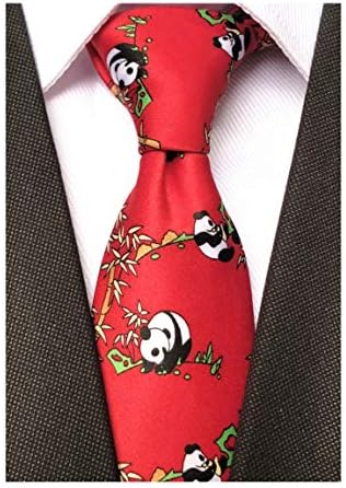 Novelty Patterned Ties for Men Cute Panda Printed Casual Satin Party Handmade Neckties