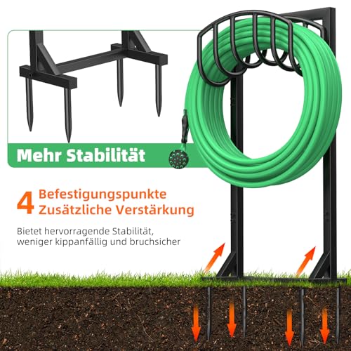 iRhodesy Garden Hose Holder Freestanding 43 Inch Heavy Duty Free Standing Water Hose Holder with 4 Spikes Garden Hose Holder for Up to 45m Hose for Garden Lawn Patio
