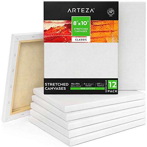 Arteza Paint Canvases for Painting, Pack of 12, 8 x 10 Inches, Blank