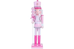 FOTWUZ Christmas Pink Nutcracker Decor - 14" Wooden Nutcracker Soldier Figures Christmas Doll Ornament for Girl Festival Party Xmas Gift Desktop Home Decorations